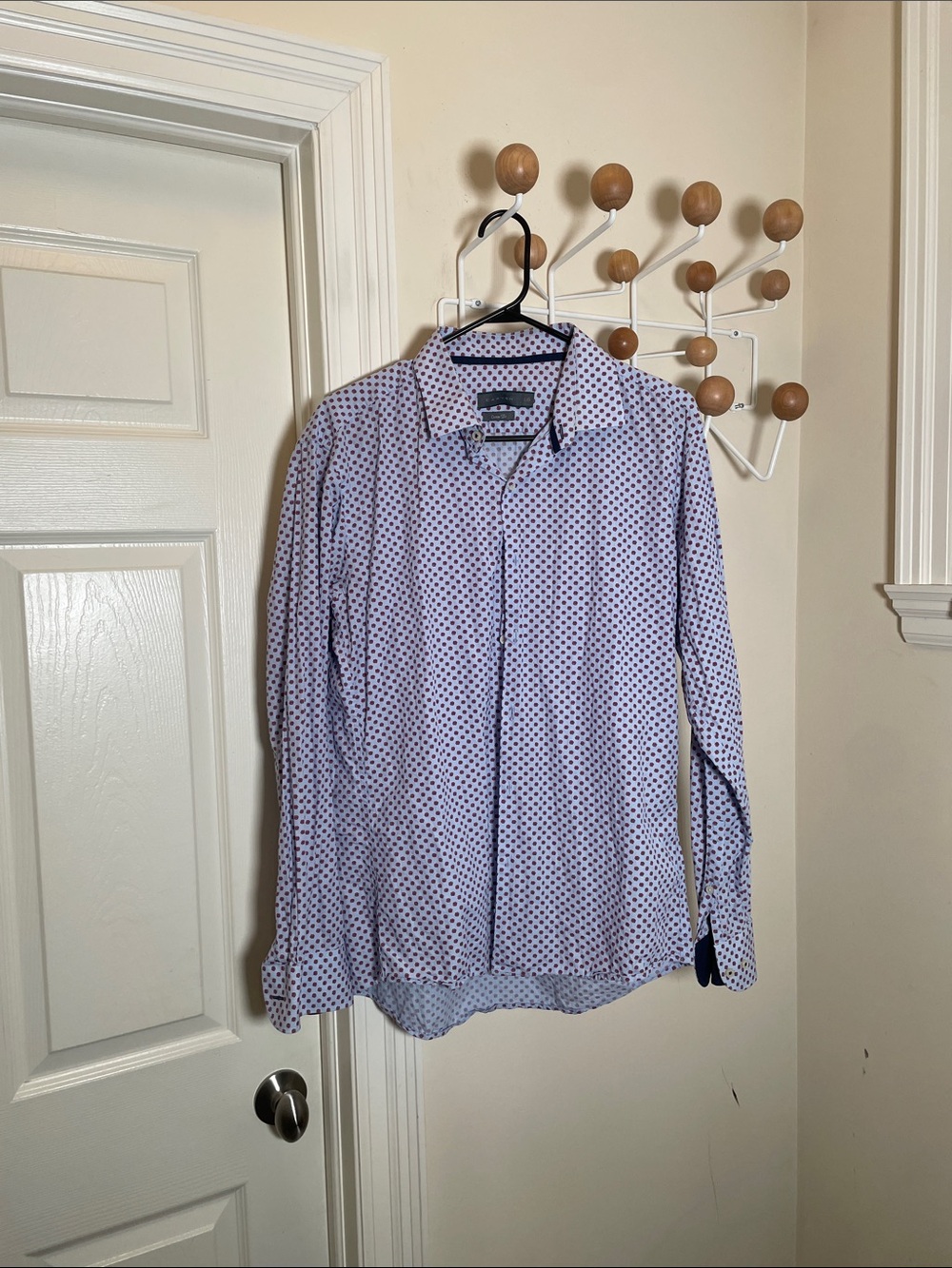 Carven Classic Long Sleeve Button Down Shirt Purple Polka Dot Dress Shirt L